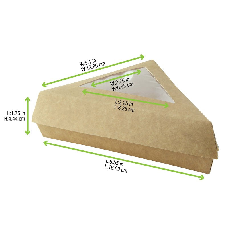 Kraft Slice Box With PE Window Lid - 12oz 6.6 X 6.6 X 5.1in - 200 Pcs
