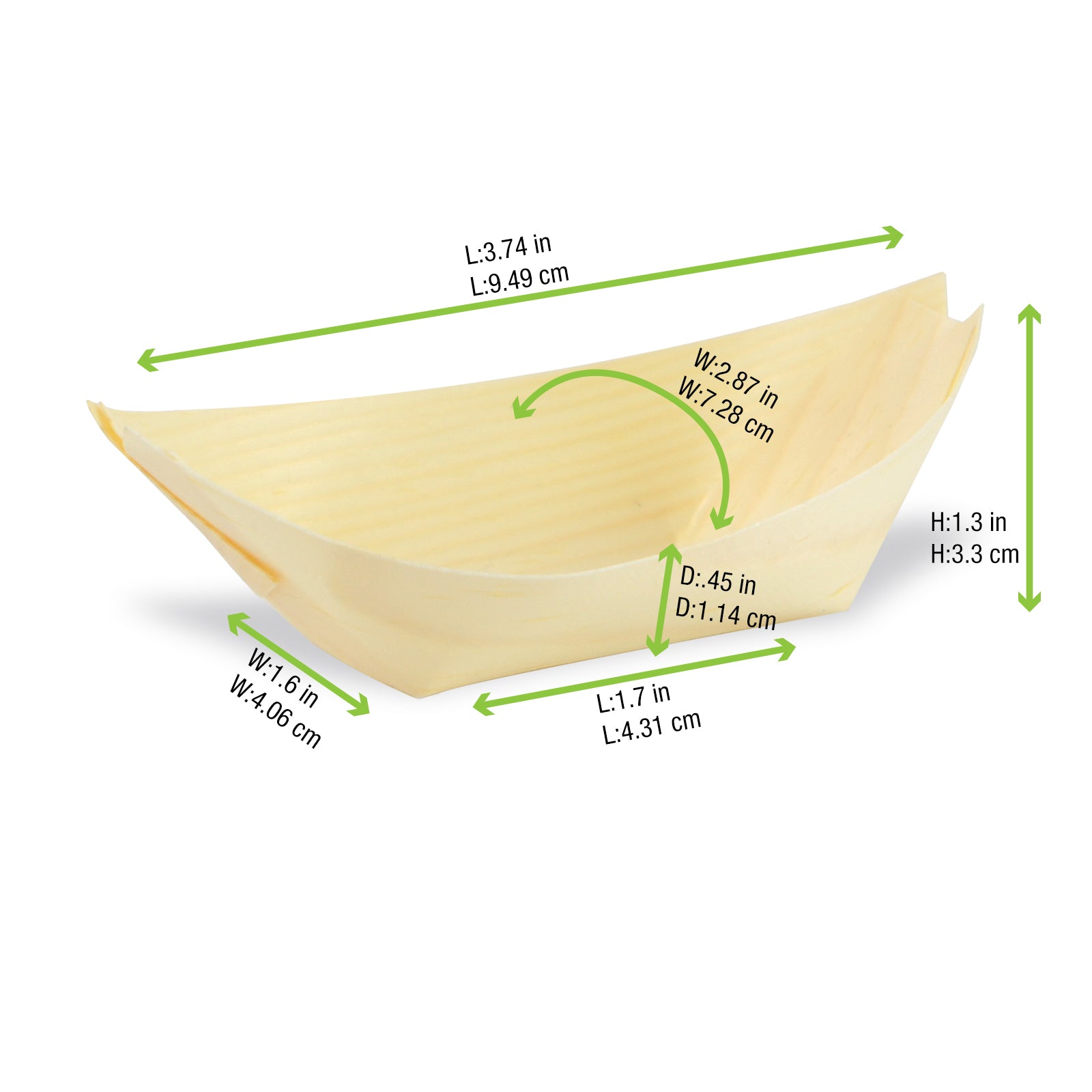 PacknWood Medium Wooden Boat 2.5oz — Compostable Appetizer & Snack Serving Dish | 800/Case — 210BBOIS41