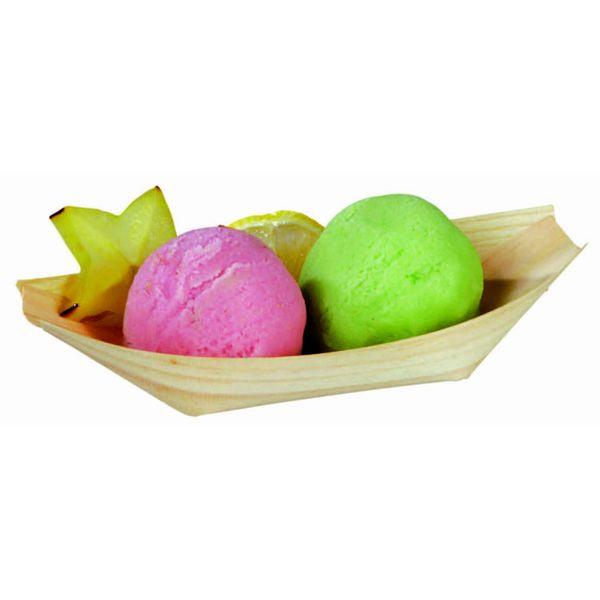 PacknWood Medium Wooden Boat 3.5oz — Compostable Appetizer & Street Food Serving Dish | 500/Case — 210BBOIS146