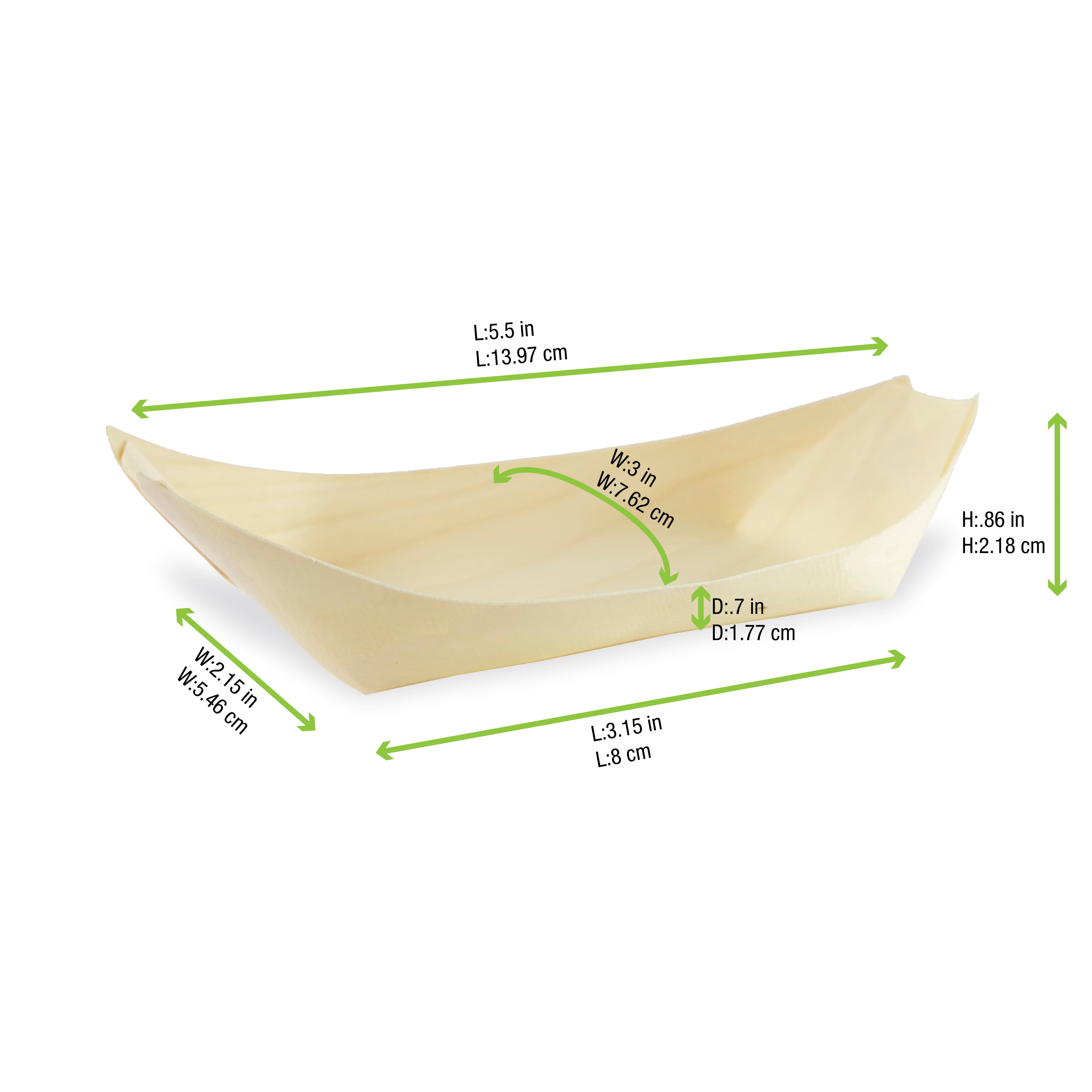 PacknWood Medium Wooden Boat 3.5oz — Compostable Appetizer & Street Food Serving Dish | 500/Case — 210BBOIS146