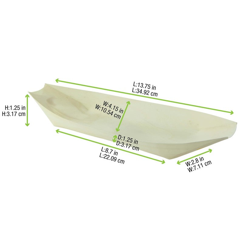 PacknWood Large Wooden Boat 18oz — Compostable Loaded Fries & Entrée Serving Tray | 200/Case — 210BBOIS32