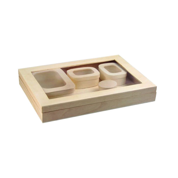 Atlas 1/1 Wooden Reusable Lunch Box With Window Lid - 15 X 10.8 X 2.2in - 16 Pcs