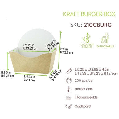 Kraft Corrugated Hamburger Clamshell Takeout Box – 5.7" x 5" x 3.25" (200/Case)