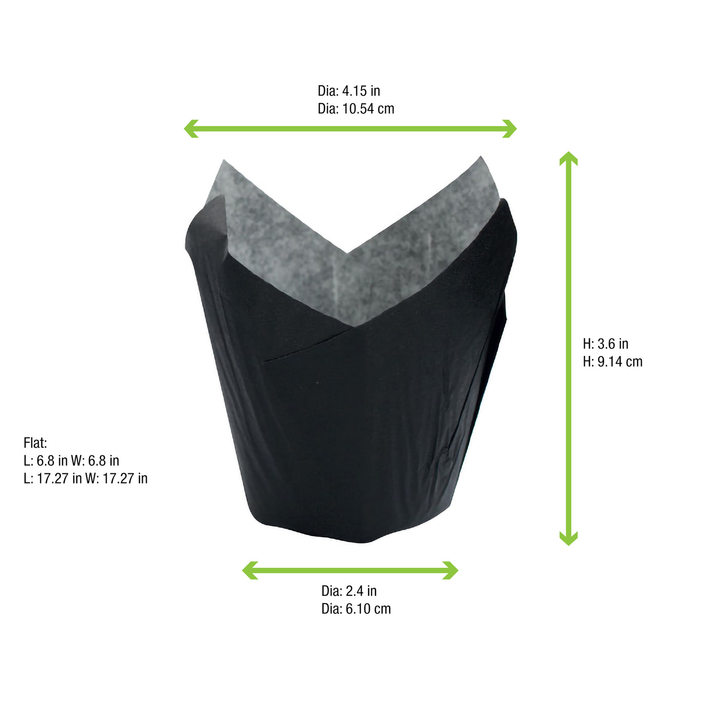 Tulip Black Greaseproof Baking Cup - 8oz 6.9 X 6.9in H:3.6in D:2in - 1200 Pcs