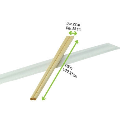 Individually Wrapped Wooden Chopsticks - 7.9 X 0.2in - 2000 pcs
