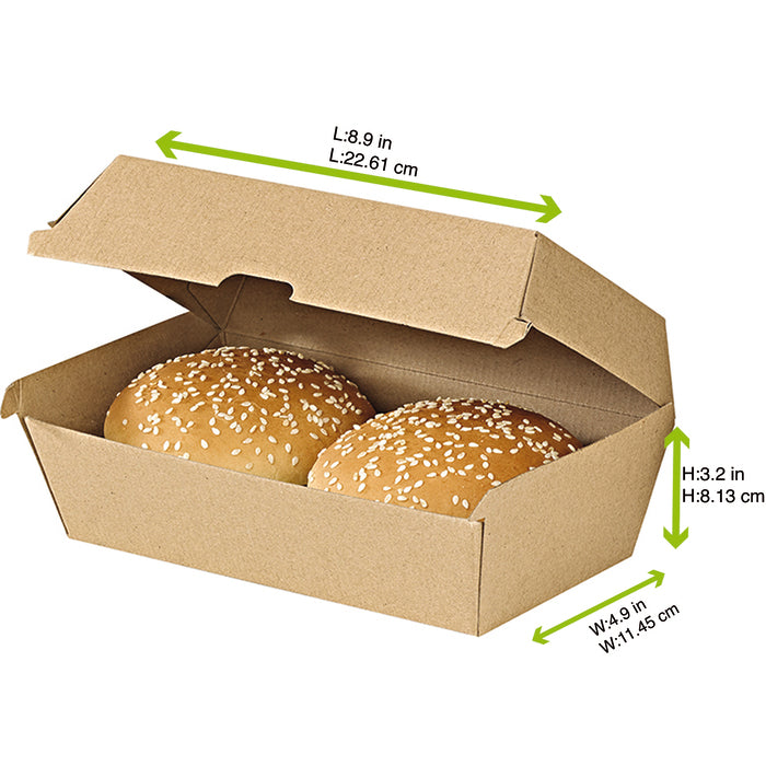 Kraft Corrugated Hamburger Clamshell Take Out Box - 8.9 X 4.9 X 3.2in - 200 Pcs 200 Pcs/Cs
