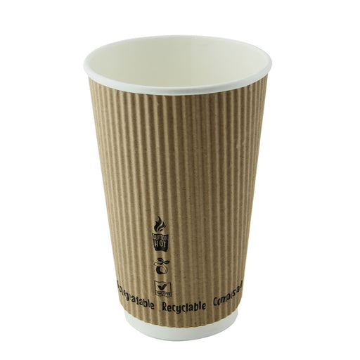 16oz Kraft Compostable Rippled Cup -500 Cups Per Case