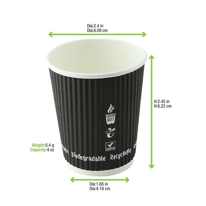4oz Black Compostable Rippled Cup -1000 Cups Per Case