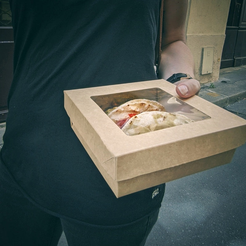 Kray Boxes With PET Window Lid - 24oz 4.7 X 4.7 X 2in - 250 Pcs (Avail. Kraft or White)