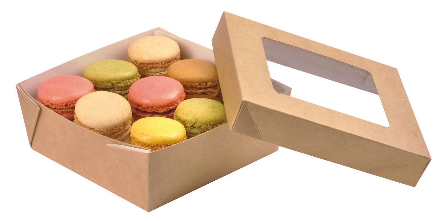 Kray Boxes With PET Window Lid - 24oz 4.7 X 4.7 X 2in - 250 Pcs (Avail. Kraft or White)