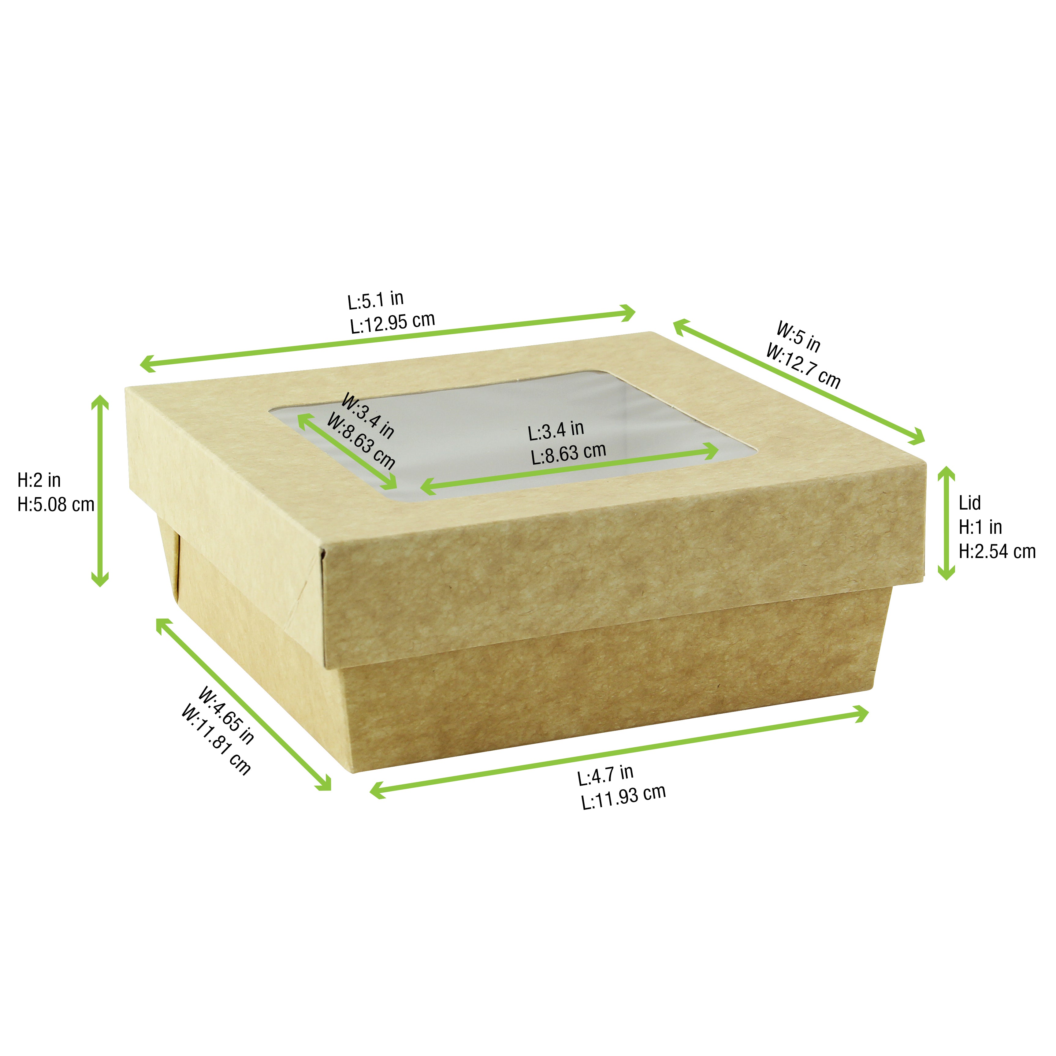 Kray Boxes With PET Window Lid - 24oz 4.7 X 4.7 X 2in - 250 Pcs (Avail. Kraft or White)