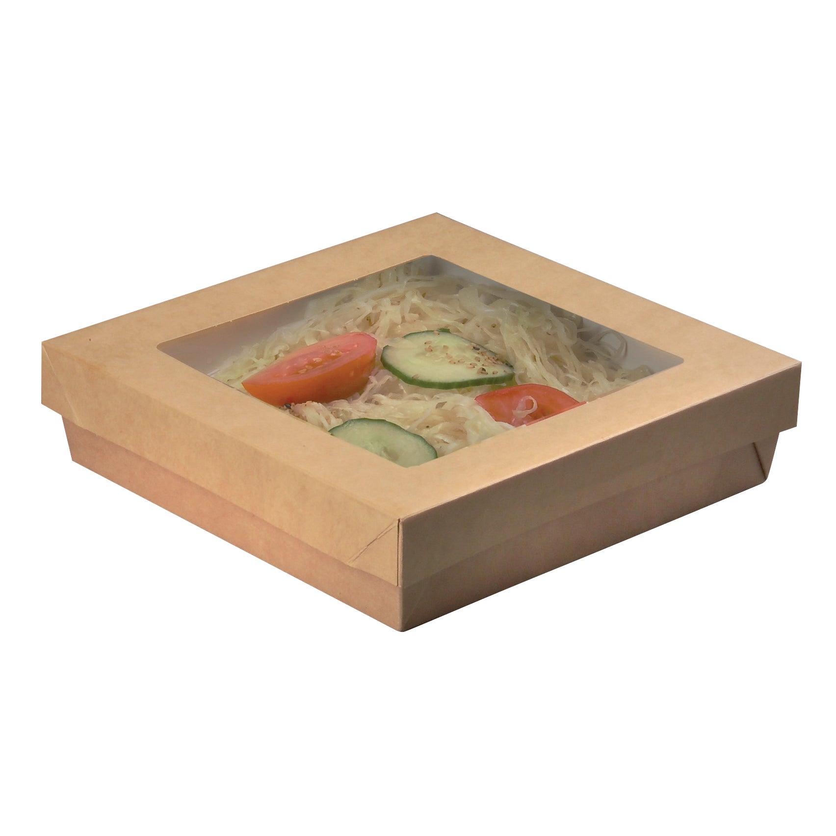Kray Boxes With PET Window Lid - 60oz 7.1 X 7.1 X 2in - 200 Pcs (Avail. Kraft or White)