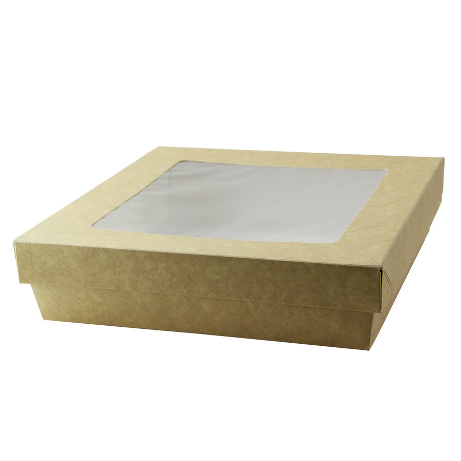 Kray Boxes With PET Window Lid - 60oz 7.1 X 7.1 X 2in - 200 Pcs (Avail. Kraft or White)