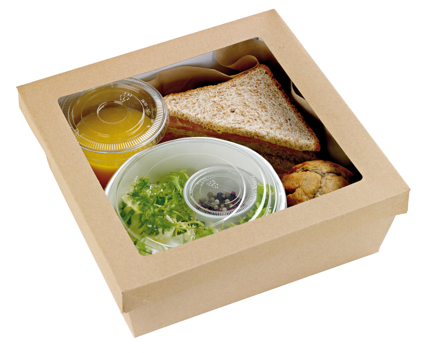 Kraft Kray Boxes With PET Window Lid - 142oz 8.7 X 8.7 X 3.2in - 100 Pcs