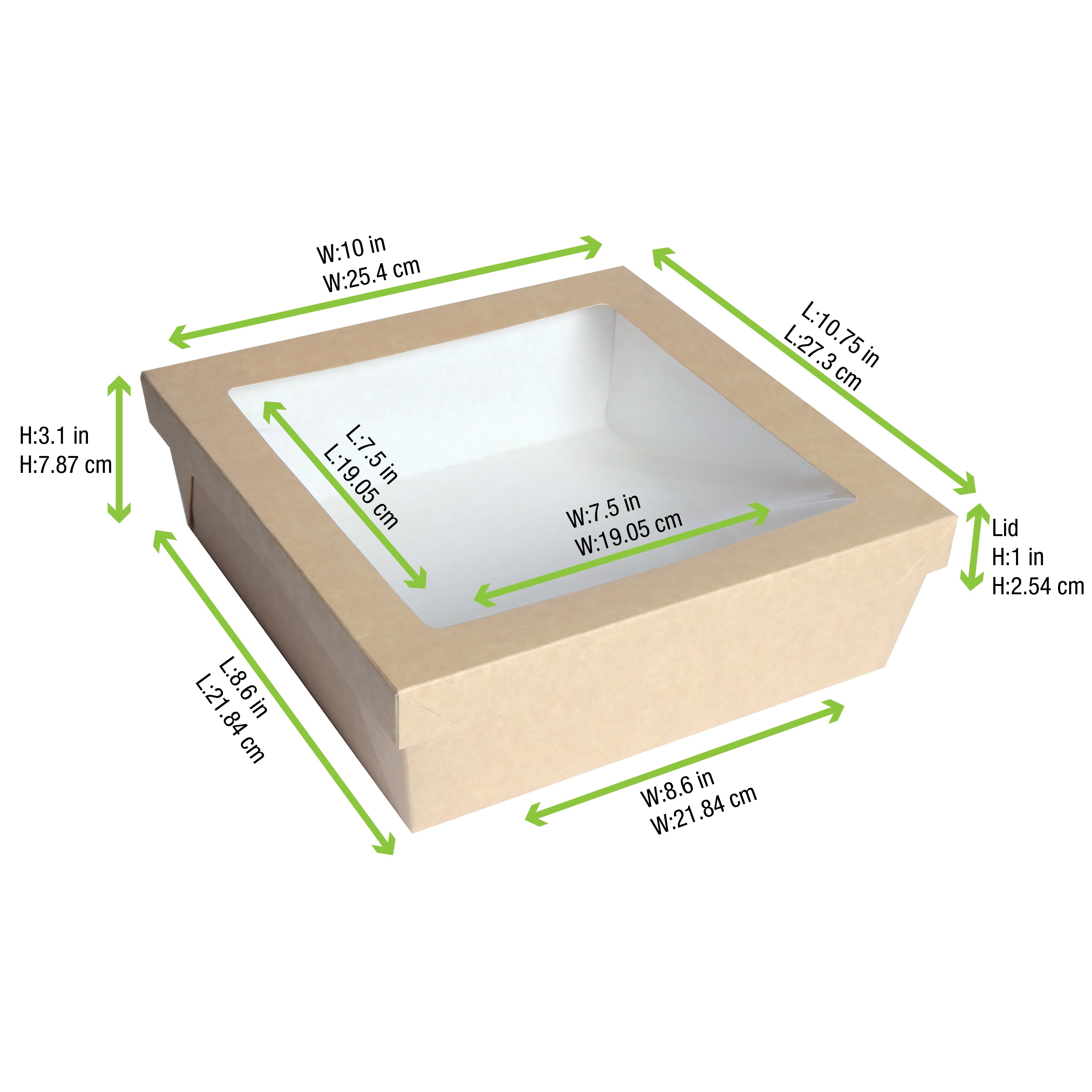 Kraft Kray Boxes With PET Window Lid - 142oz 8.7 X 8.7 X 3.2in - 100 Pcs