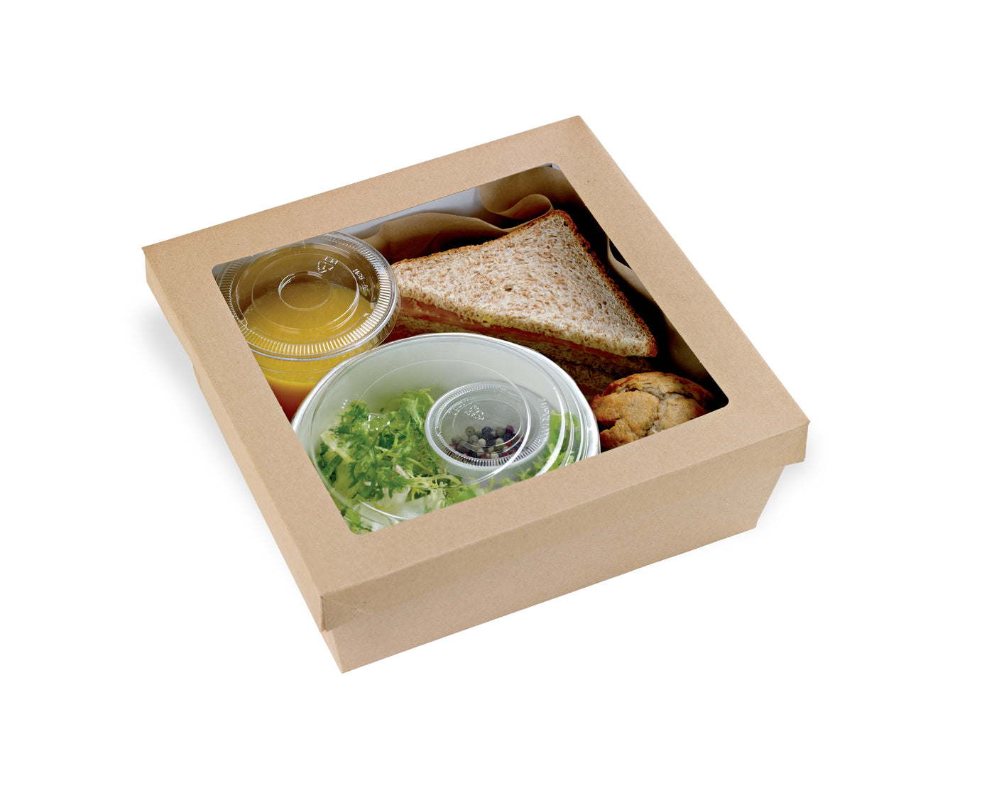 Kraft Kray Boxes With PET Window Lid - 100oz 9.8 X 9.8 X 2in - 100 Pcs