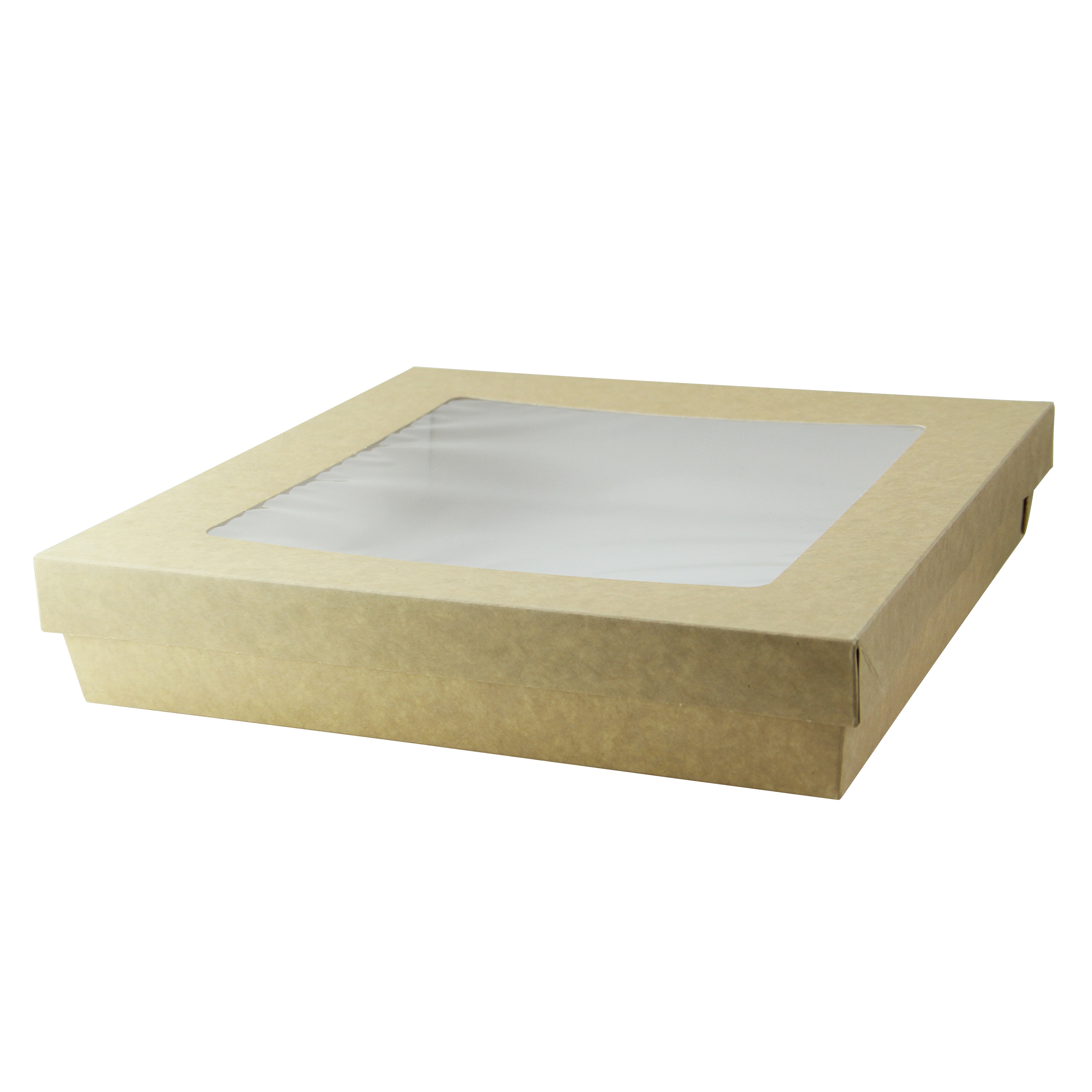 Kraft Kray Boxes With PET Window Lid - 100oz 9.8 X 9.8 X 2in - 100 Pcs