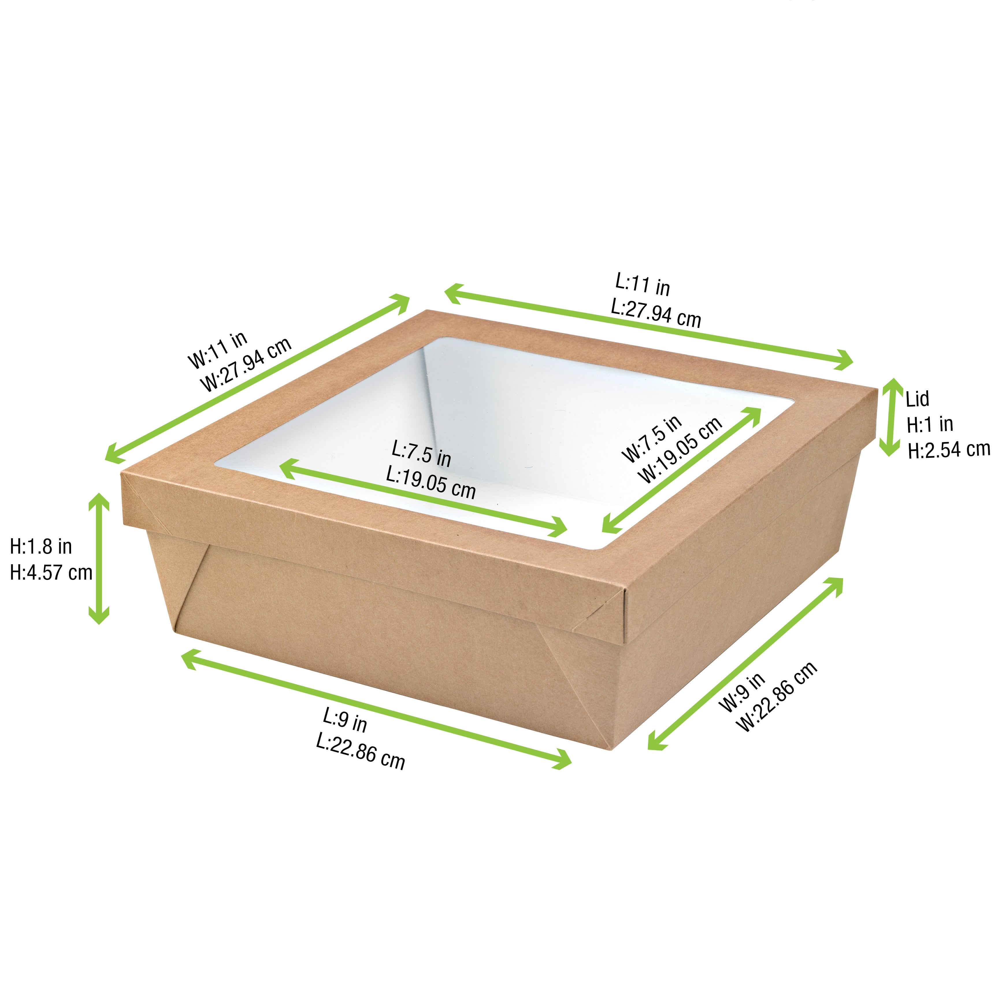Kraft Kray Boxes With PET Window Lid - 100oz 9.8 X 9.8 X 2in - 100 Pcs