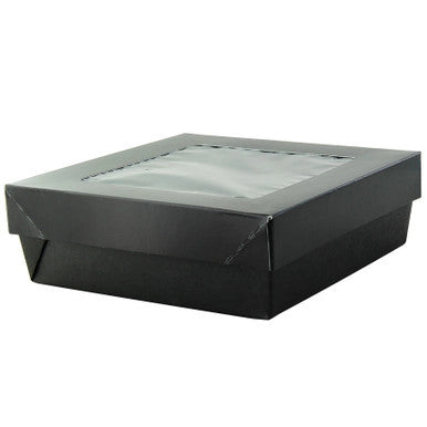 Bakeable Black Kray Box with clear PET lid, 34oz, PacknWood 210KRAYBAK155