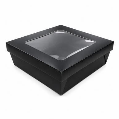 Bakeable Black Kray Box with clear PET lid, 100oz, PacknWood 210KRAYBAK200