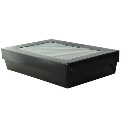 Bakeable Black Kray Box with clear PET lid, 50oz, PacknWood 210KRAYBAK225