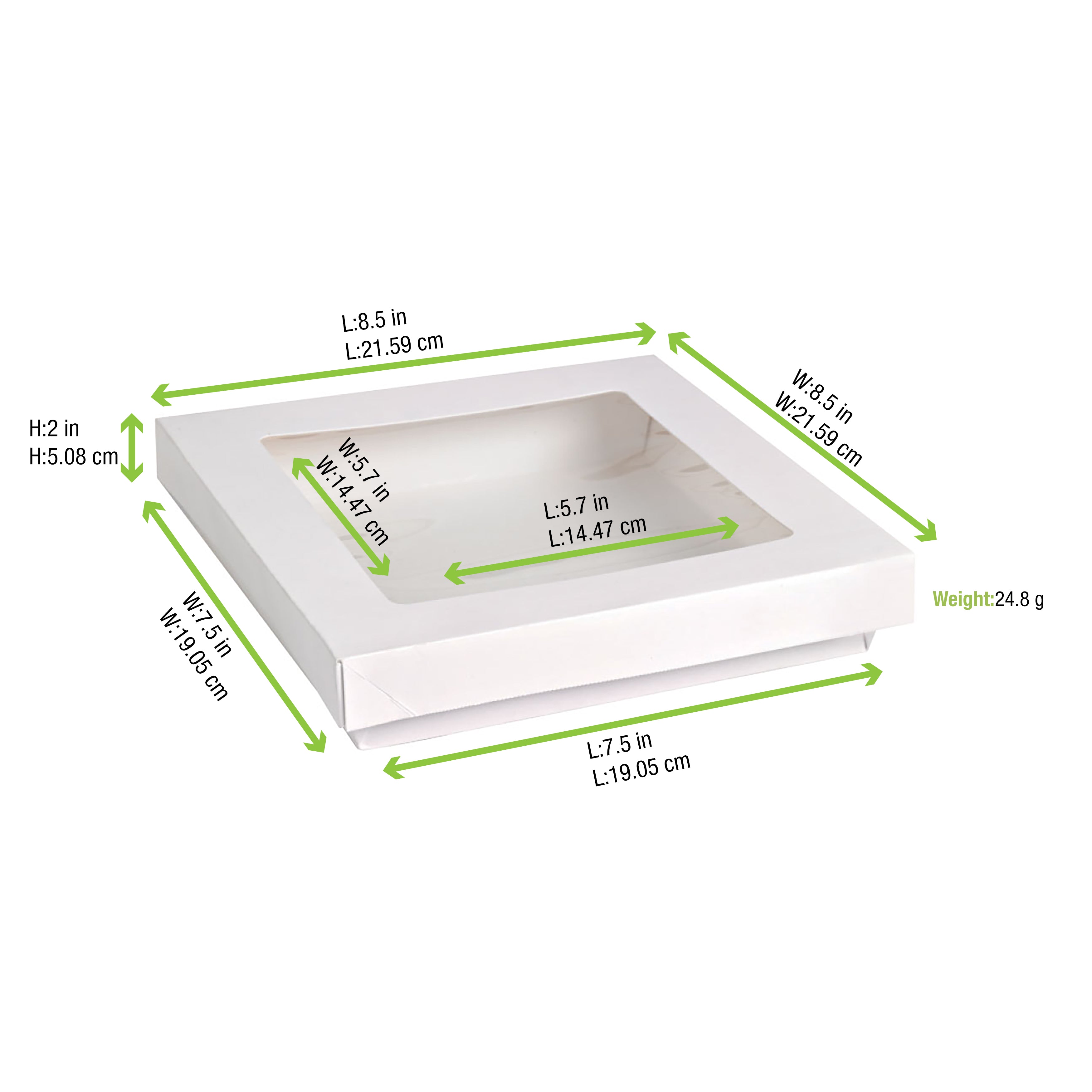 Kray Boxes With PET Window Lid - 60oz 7.1 X 7.1 X 2in - 200 Pcs (Avail. Kraft or White)
