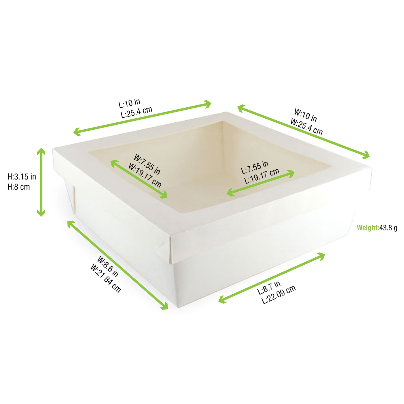 White Kray Boxes With PET Window Lid - 132oz 8.7 X 8.7 X 3.2in - 100 Pcs