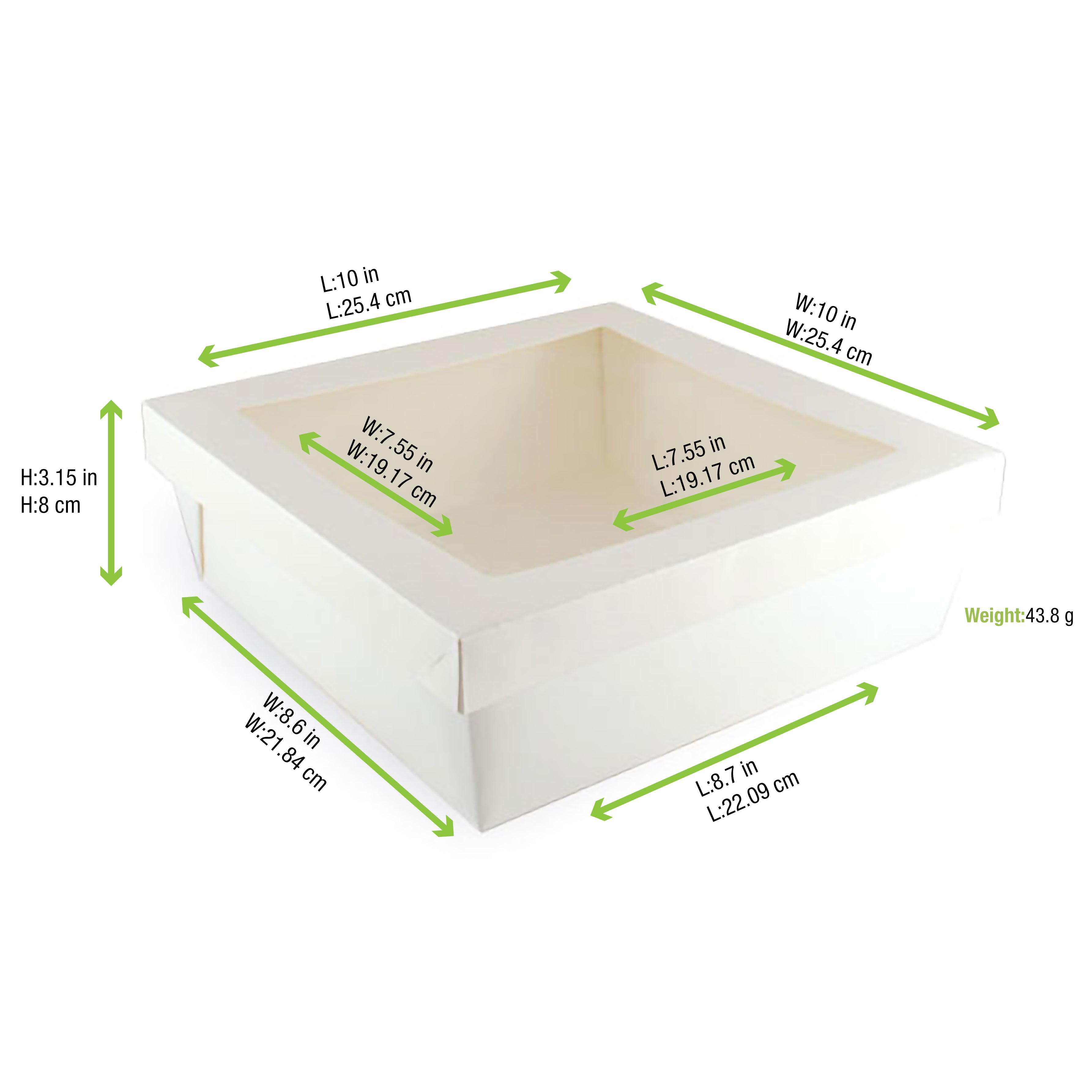 White Kray Boxes With PET Window Lid - 132oz 8.7 X 8.7 X 3.2in - 100 Pcs