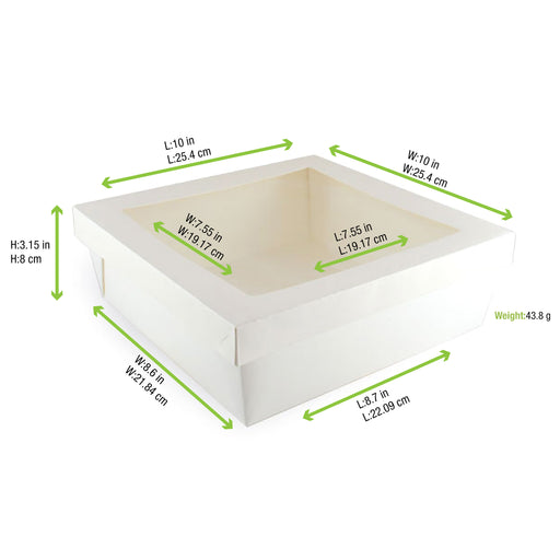White Kray Boxes With PET Window Lid - 132oz 8.7 X 8.7 X 3.2in - 100 Pcs