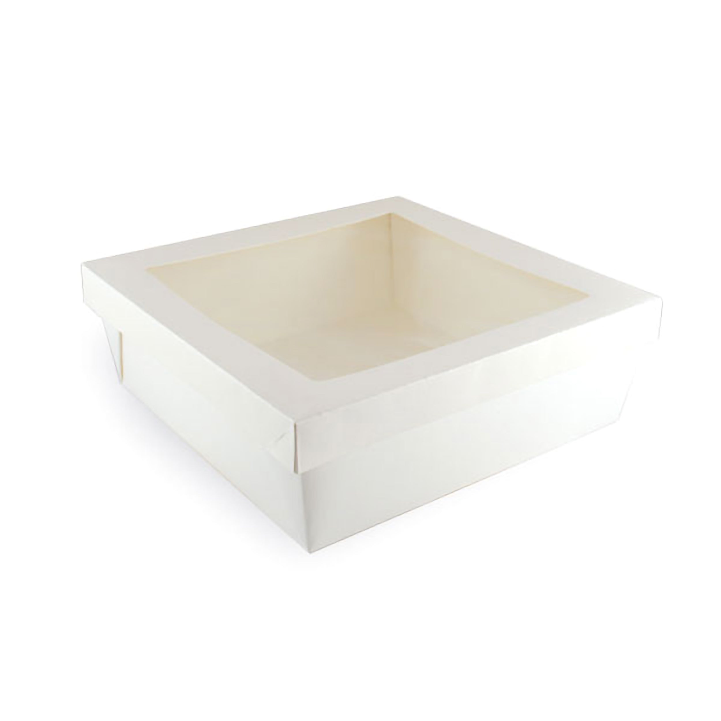 White Kray Boxes With PET Window Lid - 132oz 8.7 X 8.7 X 3.2in - 100 Pcs