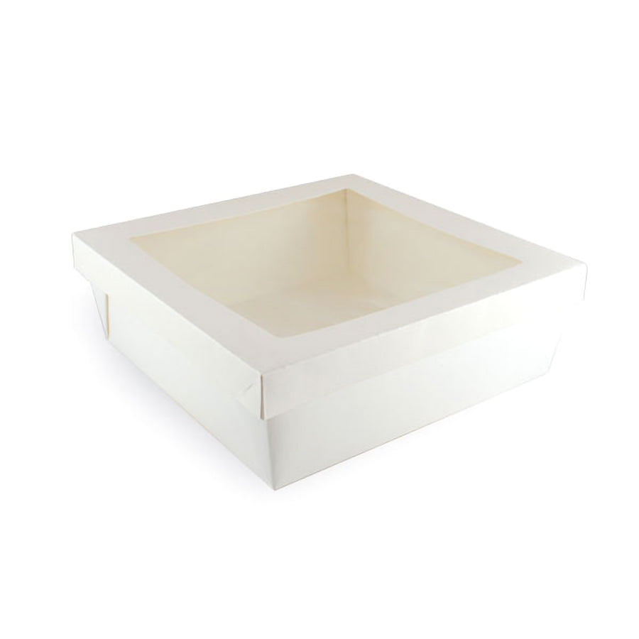 White Kray Boxes With PET Window Lid - 132oz 8.7 X 8.7 X 3.2in - 100 Pcs