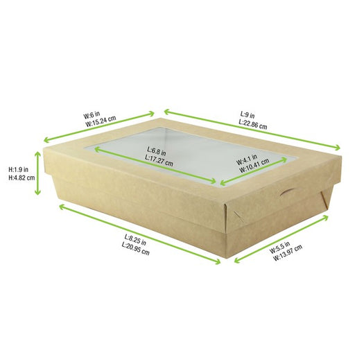 Bakeable Kraft Kray Box With PET Lid - 50oz 8.9 X 6.1 X 2in Up To 440F(Base Only) - 100 Pcs