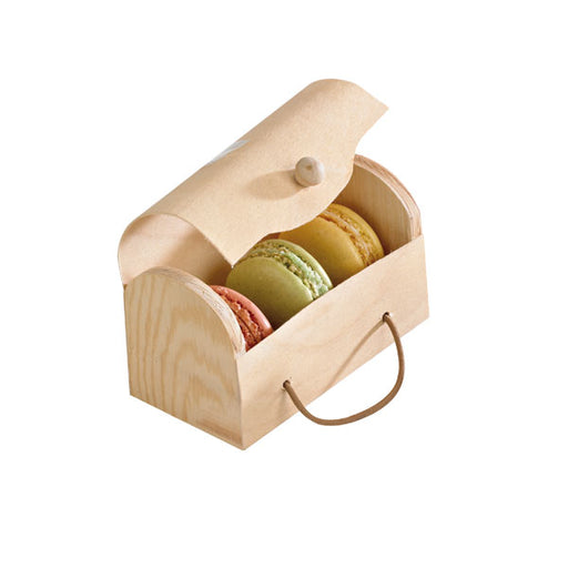 Rectangular Wood Box For 3 Macarons With Latch - 4.2 X 3 X 2.25in - 100 Pcs
