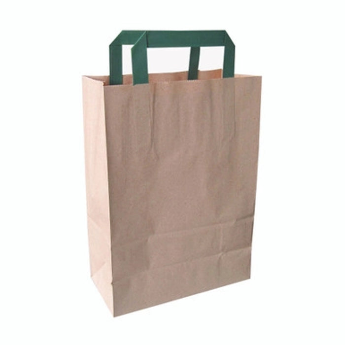 Recycled Paper Carrier Bag With Green Handles - W:7.9 X Gusset:4 X H:11in 250 Pcs/Cs