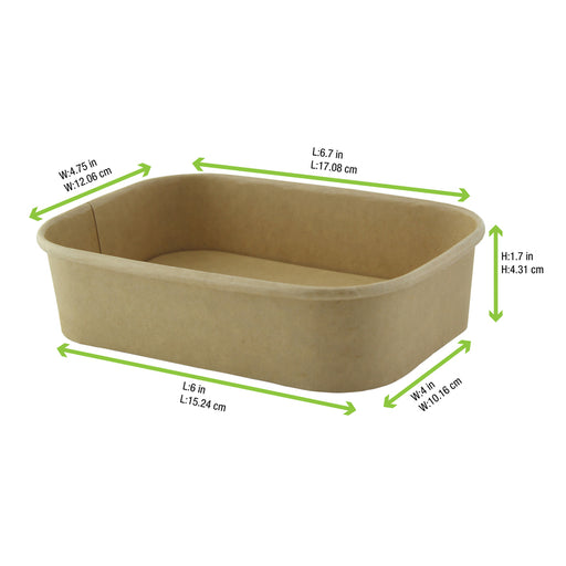 Rectangular Kraft Meal Box With Lamination - 16oz L:6.8in W:4.8in H:1.6in - 200 Pcs