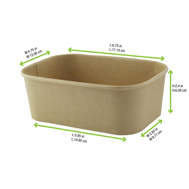 Rectangular Kraft Meal Box With Lamination - 24oz L:6.8in W:4.8in H:2.2in - 200 Pcs