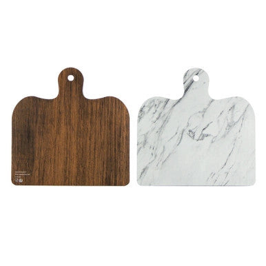 Disposable Charcuterie Board with Handle – 8" x 8" Wood & Marble Print Cardboard Serving Plank