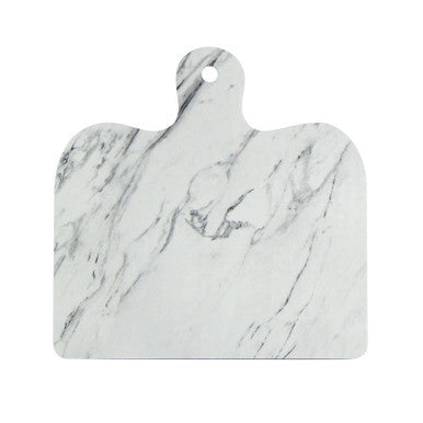 Disposable Charcuterie Board with Handle – 8" x 8" Wood & Marble Print Cardboard Serving Plank