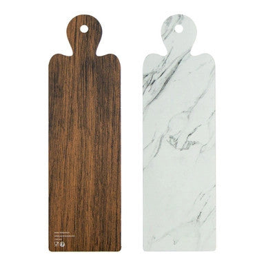 Disposable Charcuterie Board – 11.6" x 3.5" Wood & Marble Print Cardboard Serving Plank
