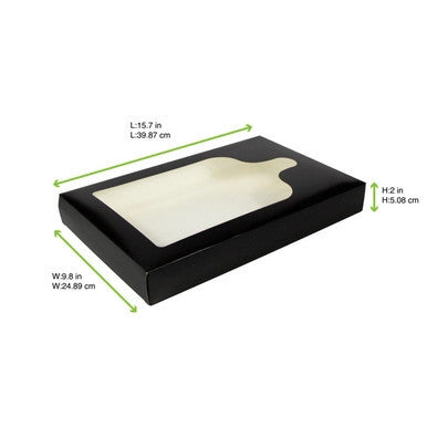Black Charcuterie Box with Window – 15.7" x 9.8" x 2" Grab & Go Box for Serving Planks