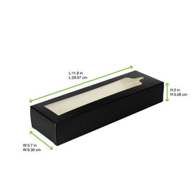 Black Charcuterie Box with Window – 11.8" x 3.7" x 2" Grab & Go Box for Serving Planks