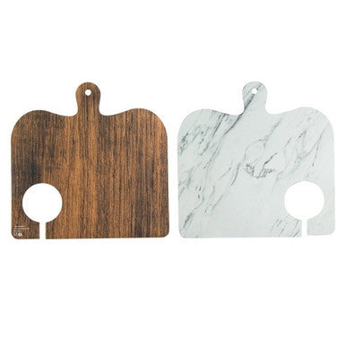 Disposable Charcuterie Board with Handle – 11" x 11" Wood & Marble Print Cardboard Serving Plank