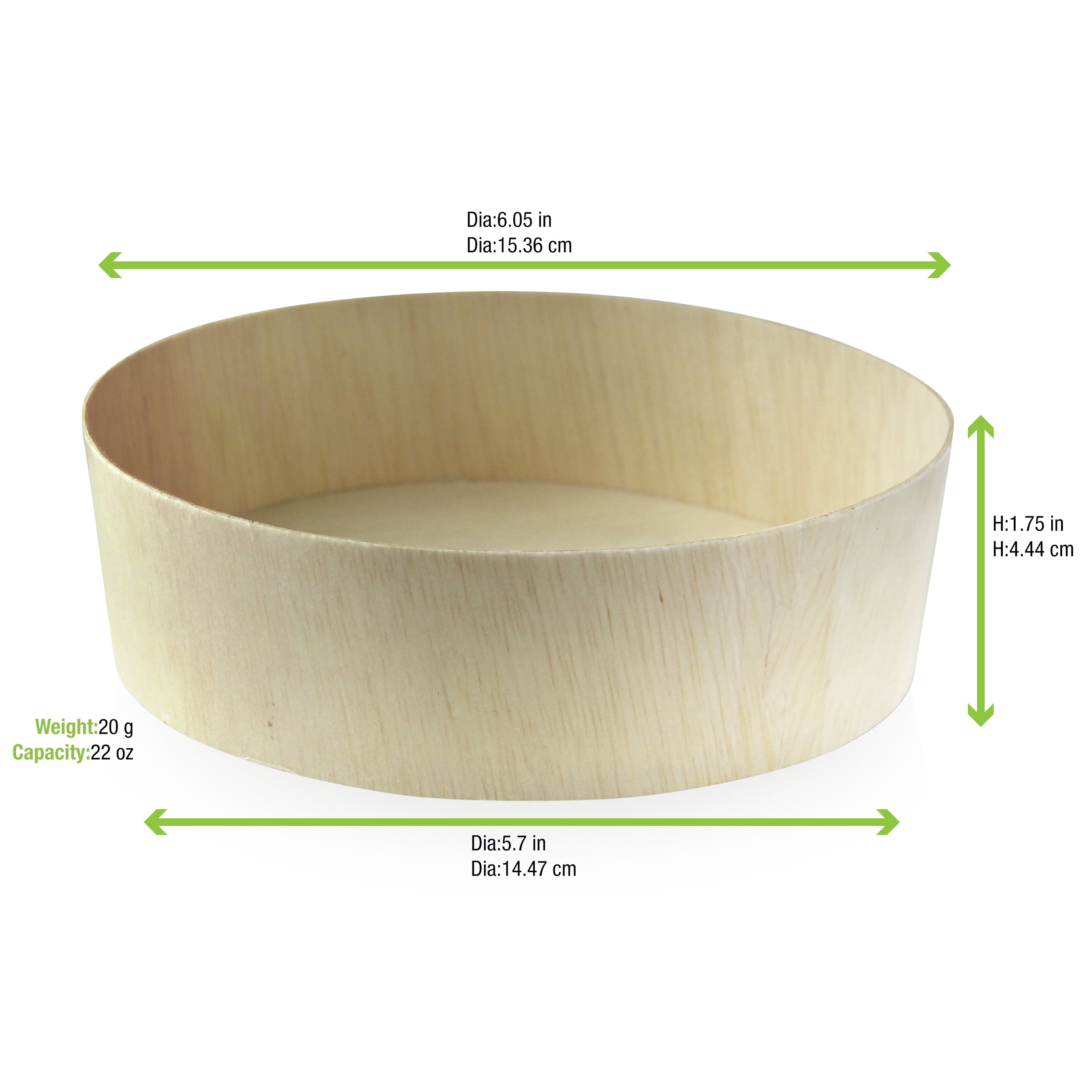 Round Wooden Bowl -24oz Dia:5.9in H:1.77in 100 Pcs/Cs