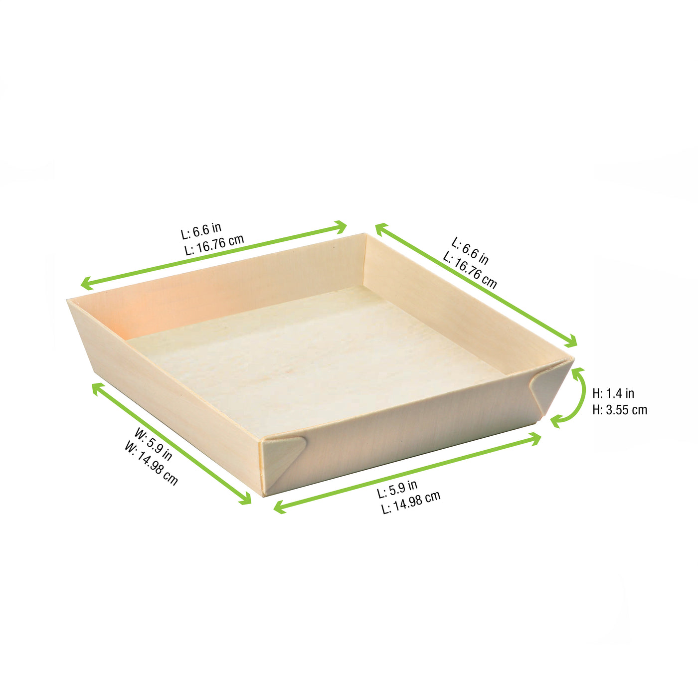 Square Samurai Wooden Tray -28oz L:6.6 X W:6.6 X H:1.4in 100 Pcs/Cs