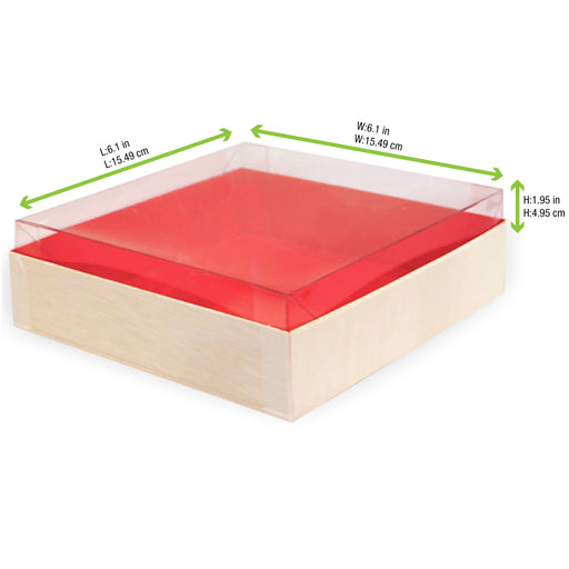 Wooden Folding Box With Red Shiny Interior - 6.3 X 6.3 X 1.4in - 100 Pcs
