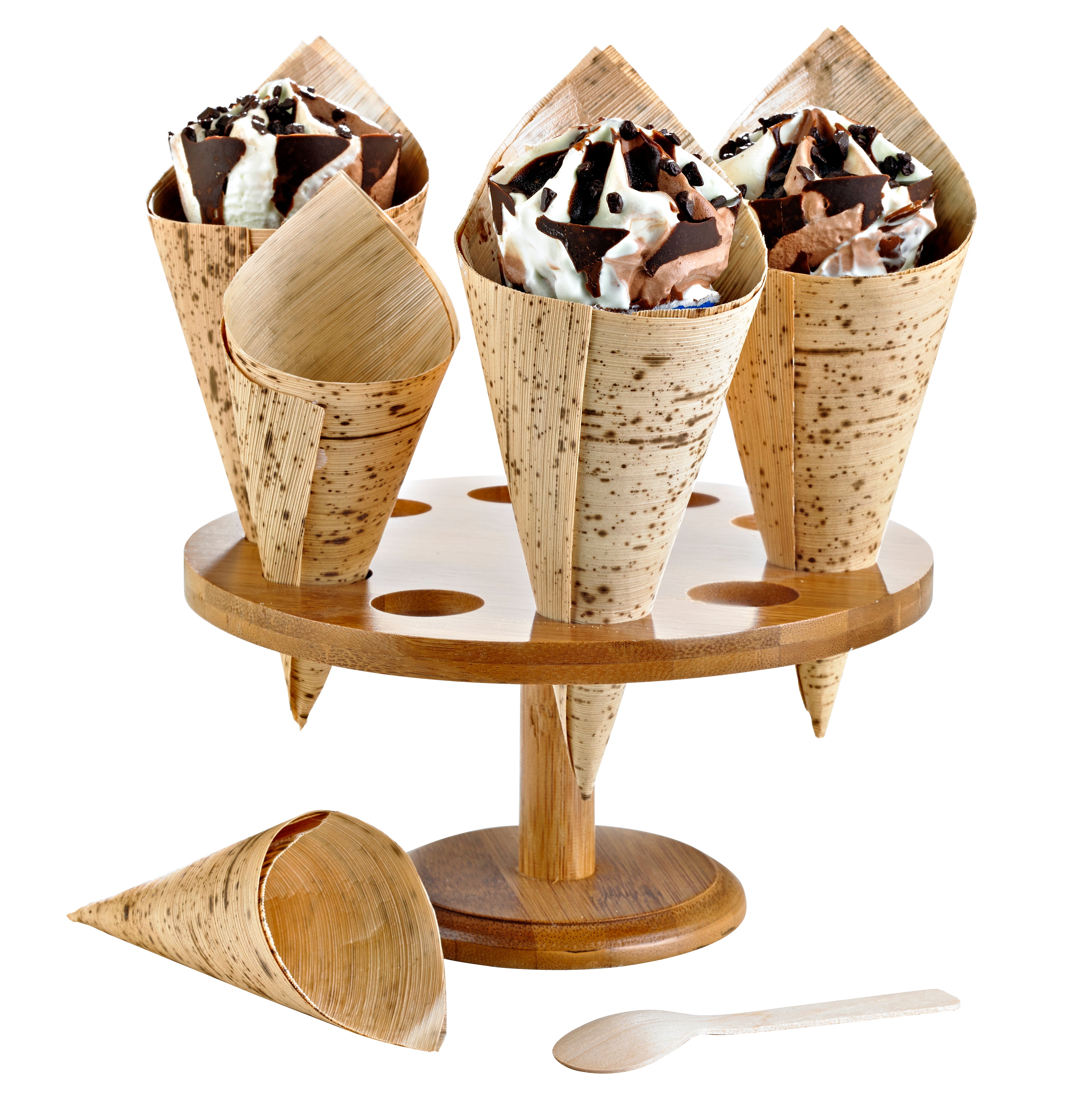 10 Holes Bamboo Cone And Temaki Display - 4.3 X 0.7in - 2 Pcs