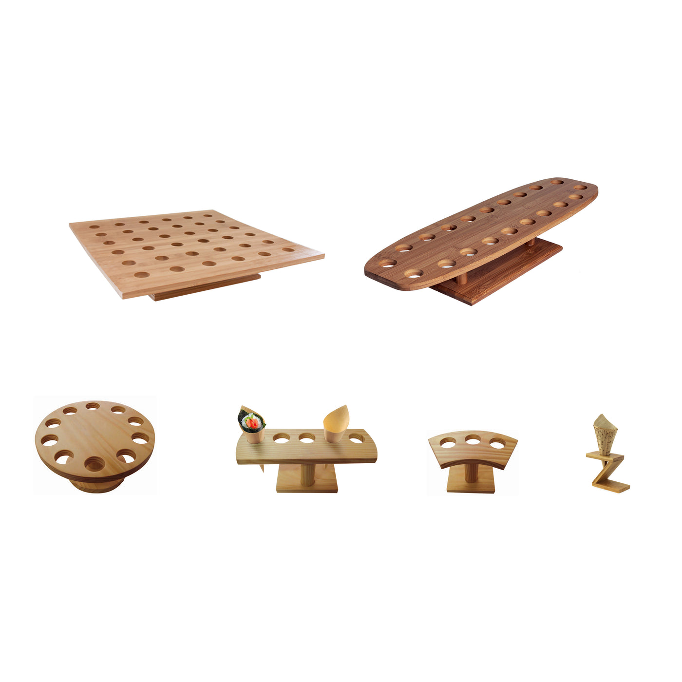 5 Holes Bamboo Cone And Temaki Display - D:0.8in 9.2 X 3.1 X 3.7in - 10 Pcs