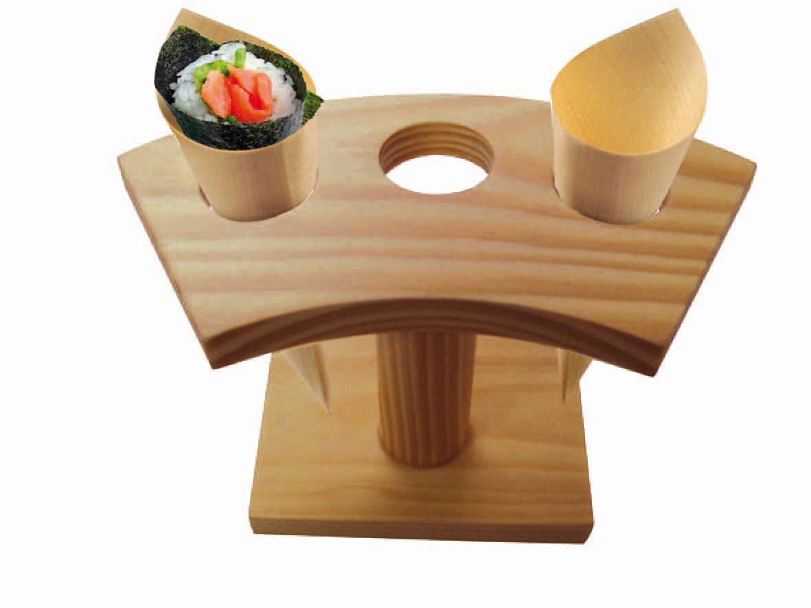 3 Holes Bamboo Cone And Temaki Display - D:0.8in 6.25 X 3 X 3.5in - 10 Pcs