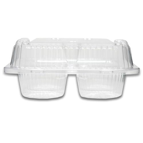 DFI LBH-6404 Detroit Forming hinged clear OPS 4-count cupcake and muffin container