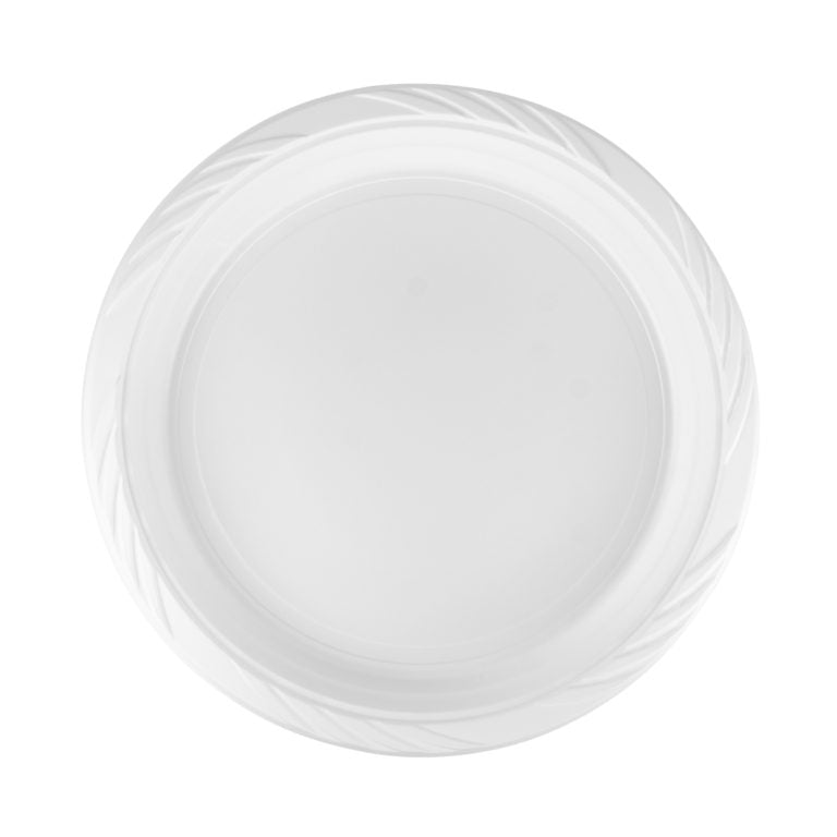 7'' ROUND WHITE PLASTIC PLATE, POLYPROPYLENE (800 PER CASE)